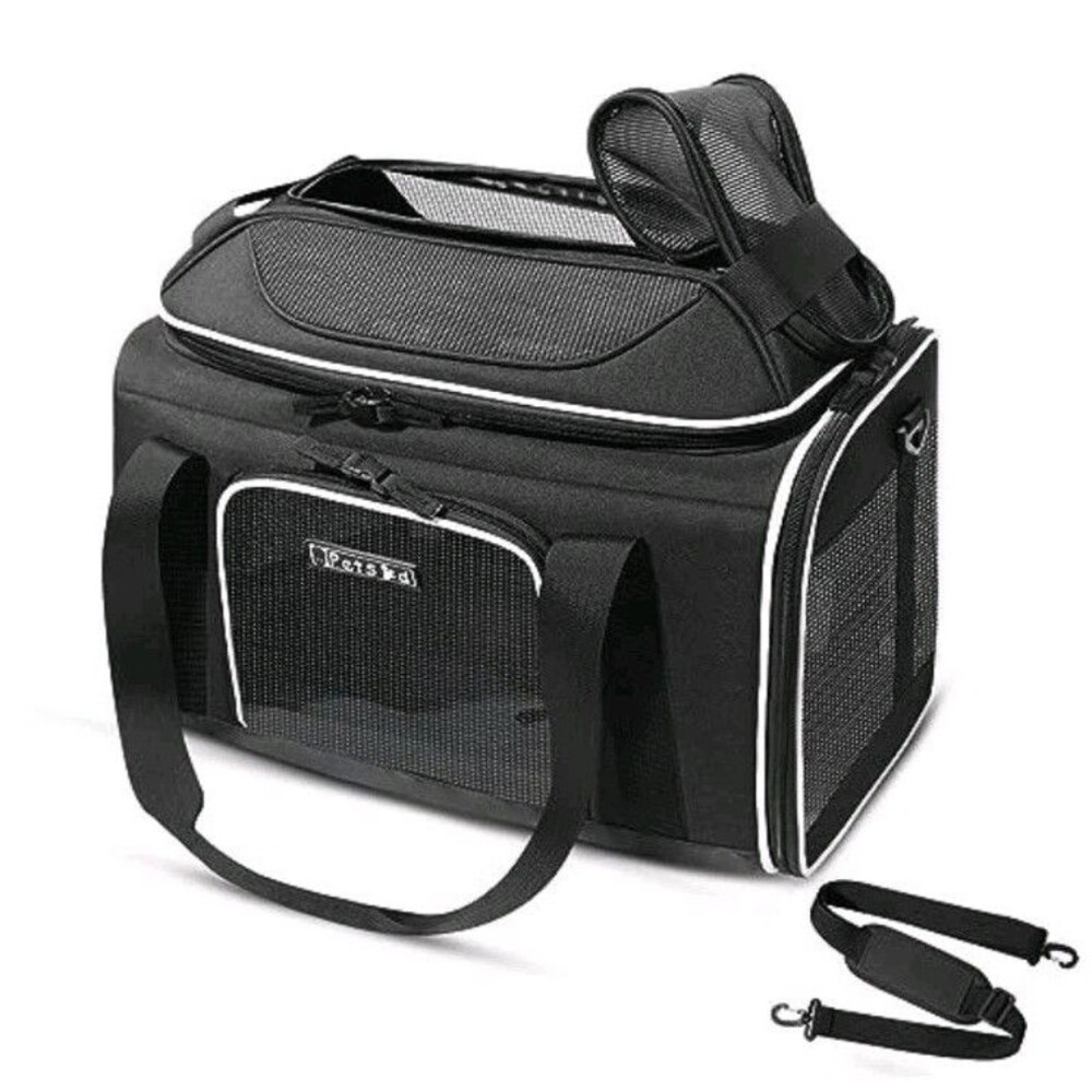 Petskd Top Expandable Pet Carrier 18x11x11 In Southwest Airline Approved Black